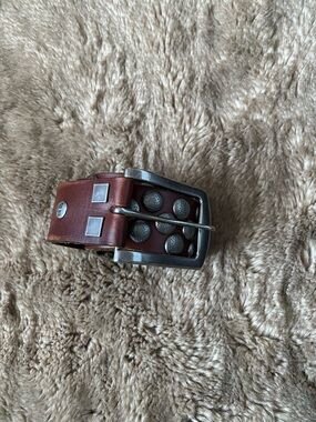Bed Stu Brown Leather Studded Belt with Distressed Silver Buckle